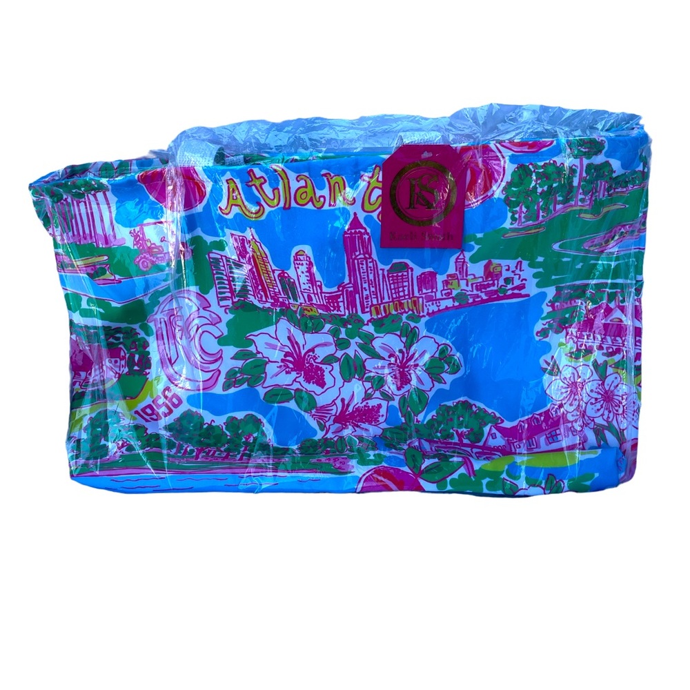 KAELI SMITH $112 NWT Canvas Tote Bag Preppy Pink ATLANTA Scenes L 22” X 13 X 3”